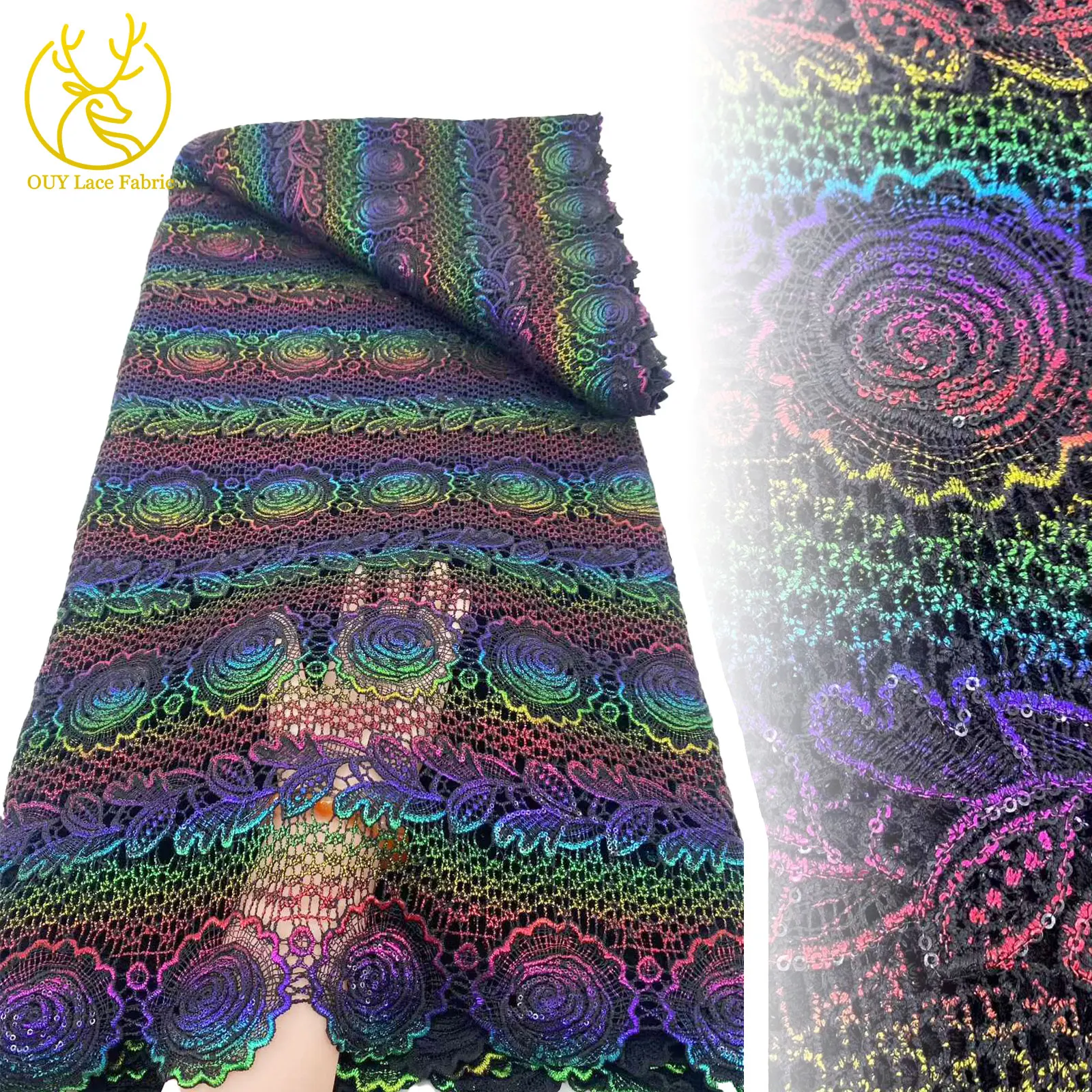 Gradient Colourful Nigerian African Beaded Sequins Embroidered Lace Fabric Senegal Wedding Party Quality Rope Lace Fabric 5Yards
Gradient Colourful Nigerian African Beaded Sequins Embroidered Lace Fabric Senegal Wedding Party Quality Rope Lace Fabric 5Yards