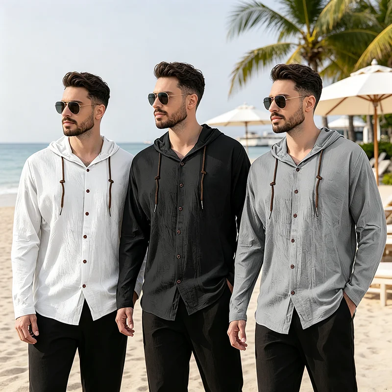 Men's Shirt Solid Color Beach Button Up T-Shirt Thin Breathable Design Casual Outdoor Hooded Long Sleeved Shirt
Men's Shirt Solid Color Beach Button Up T-Shirt Thin Breathable Design Casual Outdoor Hooded Long Sleeved Shirt