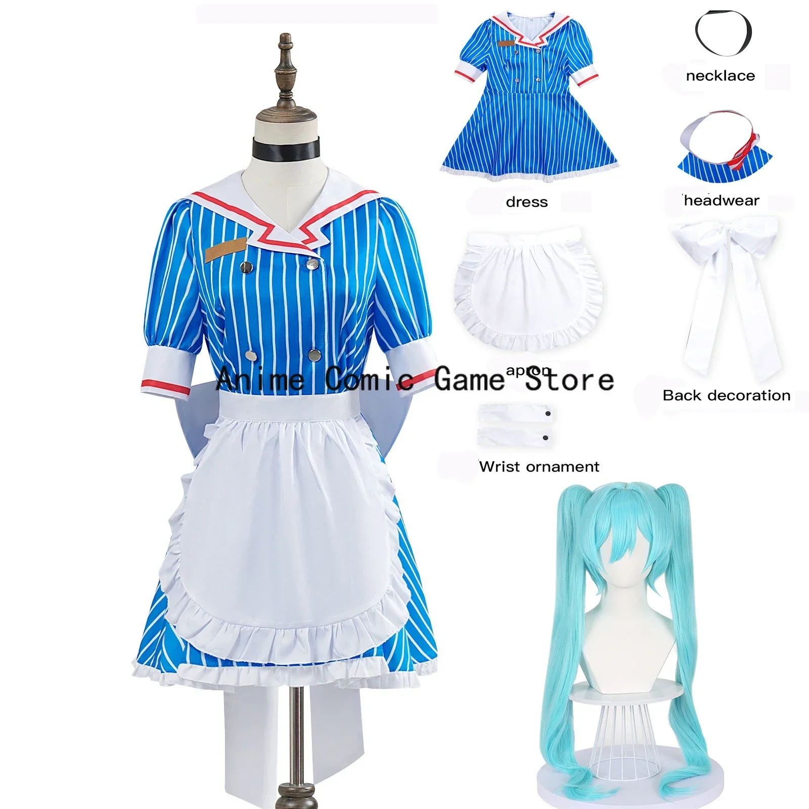 S-XL Mikuu Hypnotist Cosplay Maid Dress Wig Kasane Tetoo Blue Striped Lolita Dress Halloween Party Outfits for Women
S-XL Mikuu Hypnotist Cosplay Maid Dress Wig Kasane Tetoo Blue Striped Lolita Dress Halloween Party Outfits for Women