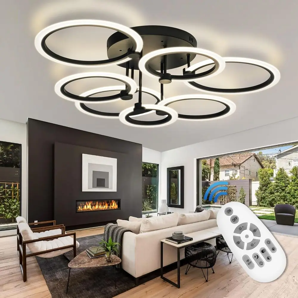 Dimmable 7-Ring LED Ceiling Light Fixture with Remote, 130W, 3000K-6500K, Suitable for Living Spaces
Dimmable 7-Ring LED Ceiling Light Fixture with Remote, 130W, 3000K-6500K, Suitable for Living Spaces
