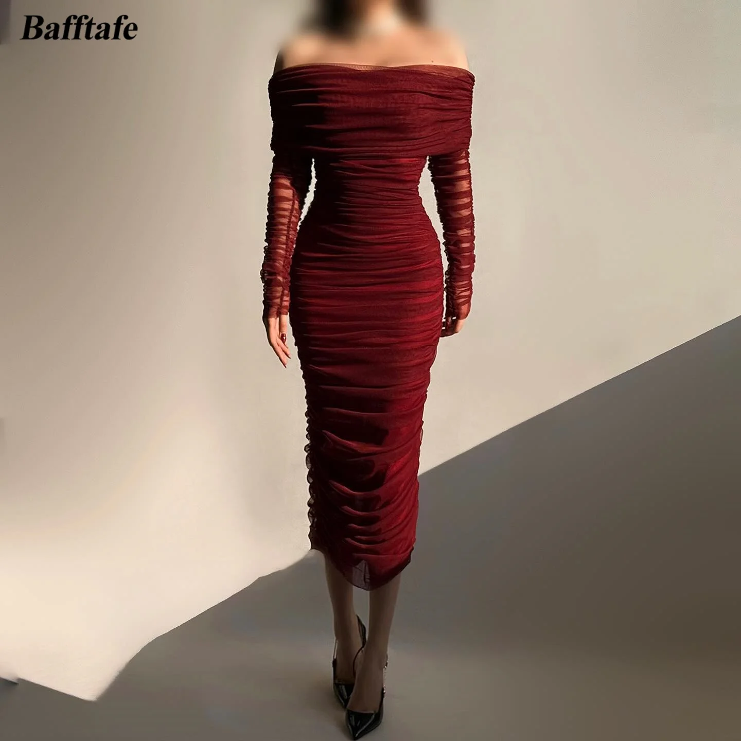 Bafftafe Pleated Burgundy Tulle Prom Dresses Long Sleeves Mermaid Customized Formal Evening Gowns Women Special Party Dress 2025
Bafftafe Pleated Burgundy Tulle Prom Dresses Long Sleeves Mermaid Customized Formal Evening Gowns Women Special Party Dress 2025