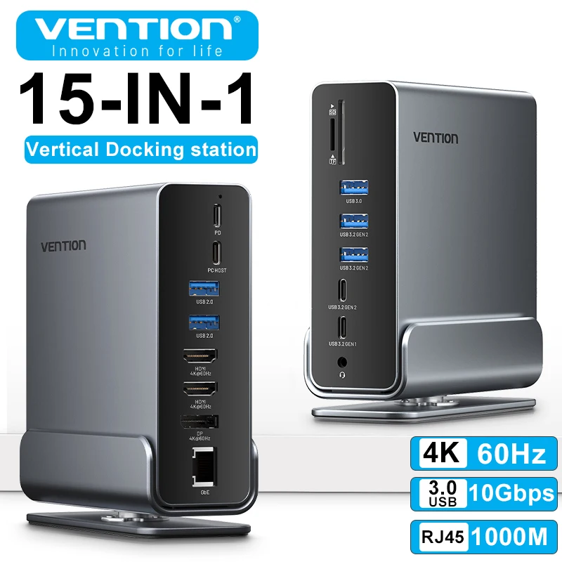 Vention 15-in-1 USB C HUB 10Gbps RJ45 4K60Hz USB 3.2 to HDMI Multiport Docking Station For MacBook M1 Laptop Desktop PC Splitter
Vention 15-in-1 USB C HUB 10Gbps RJ45 4K60Hz USB 3.2 to HDMI Multiport Docking Station For MacBook M1 Laptop Desktop PC Splitter