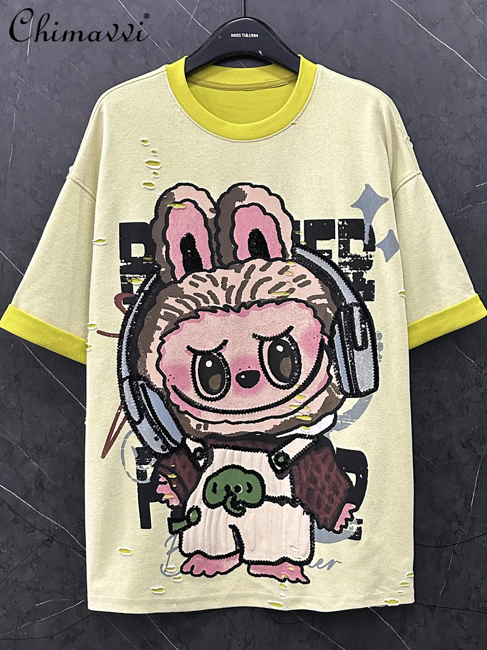 Spring and Summer New Sweet Cartoon Earphones Rabbit Short-sleeved T-shirt Women's Fashion Loose Casual Mid-length Top Outerwear
Spring and Summer New Sweet Cartoon Earphones Rabbit Short-sleeved T-shirt Women's Fashion Loose Casual Mid-length Top Outerwear