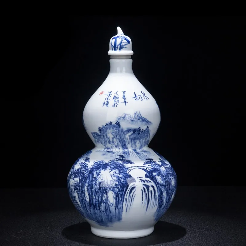 Jingdezhen ceramic blue and white porcelain spring rhyme gourd bottle decoration pieces home living room porch
Jingdezhen ceramic blue and white porcelain spring rhyme gourd bottle decoration pieces home living room porch