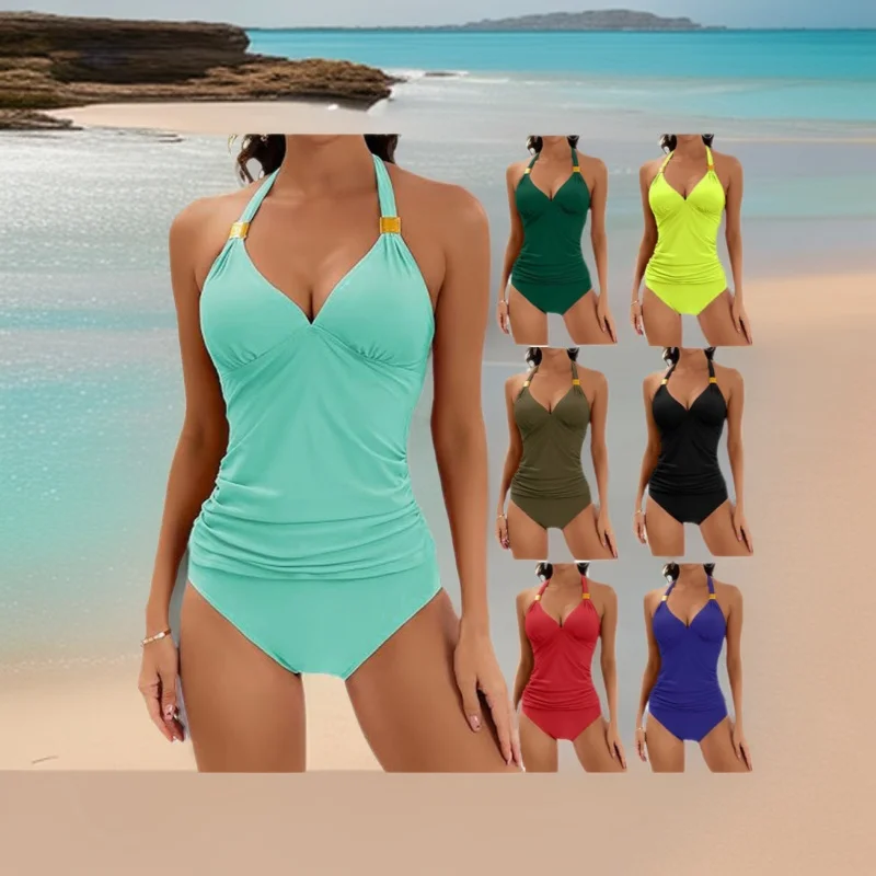 Women's Swimsuit Solid Color V-neck Neck Strap Belly Two-piece Swimsuit Top + Shorts With Chest Pad
Women's Swimsuit Solid Color V-neck Neck Strap Belly Two-piece Swimsuit Top + Shorts With Chest Pad