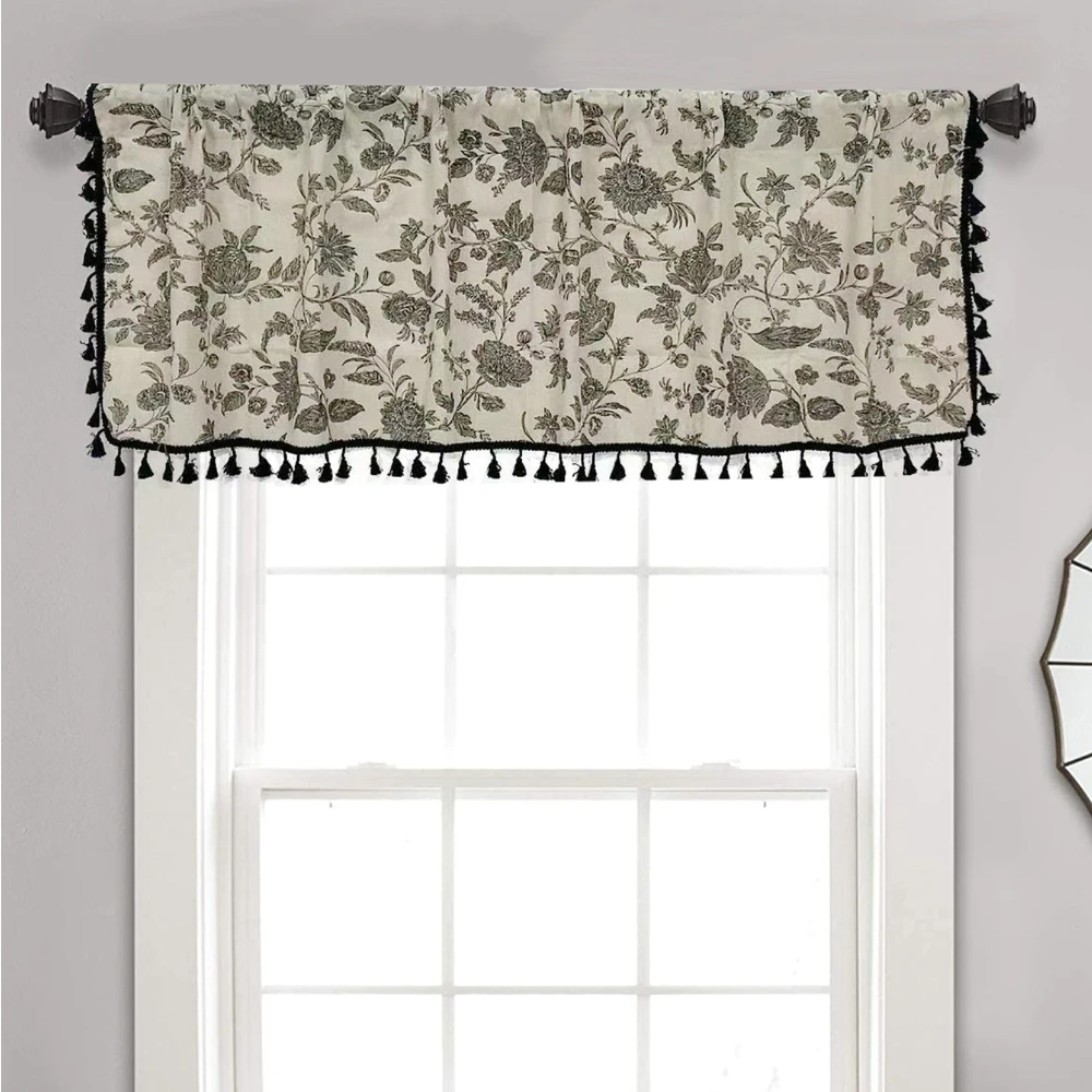 Window Valance Black Floral Print with Tassel Short Curtain Valances American Style for Kitchen Room Rod Pocket W150xL45cm
Window Valance Black Floral Print with Tassel Short Curtain Valances American Style for Kitchen Room Rod Pocket W150xL45cm