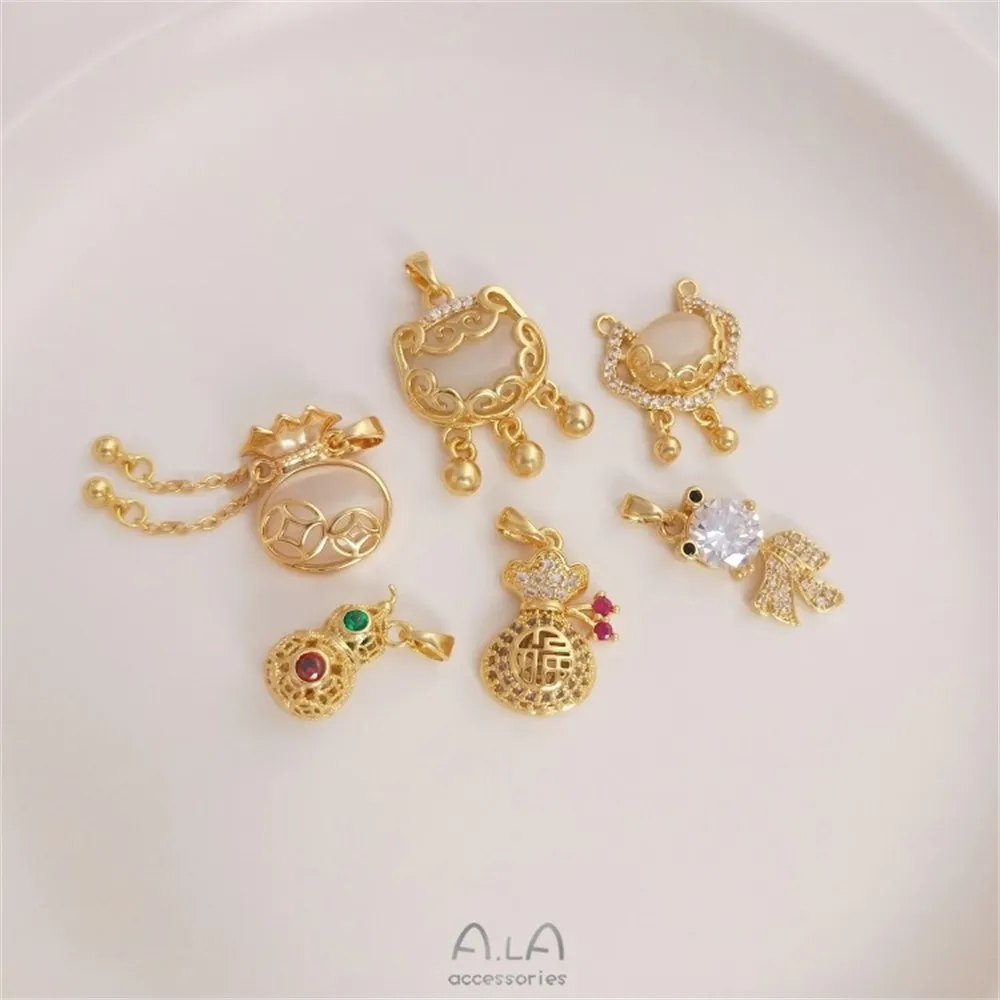 Copper-plated 14K Real Gold Color Preservation Zircon Money Bag Gourd Cat Eye Ruyi Lock Pendant Diy Bracelet Necklace Pendant
Copper-plated 14K Real Gold Color Preservation Zircon Money Bag Gourd Cat Eye Ruyi Lock Pendant Diy Bracelet Necklace Pendant