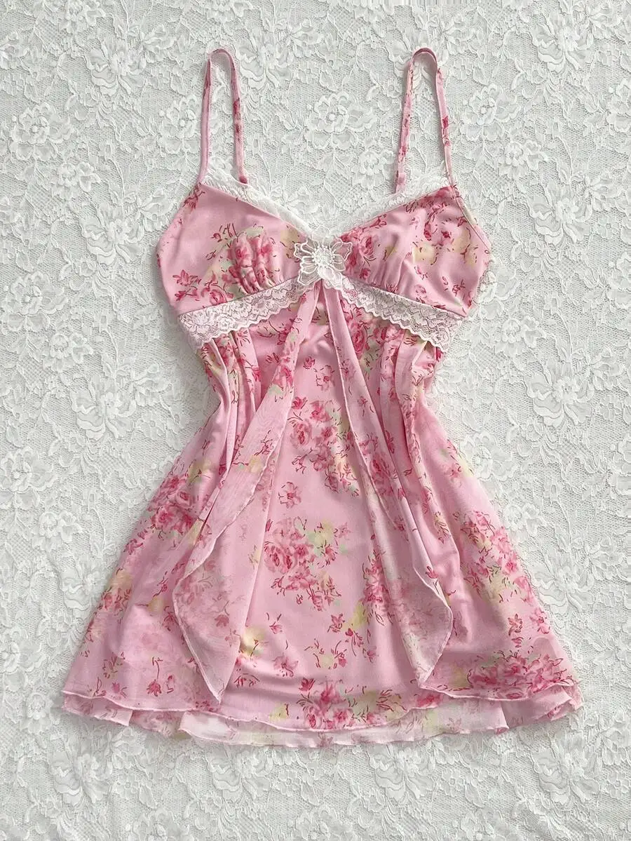 Womens Pink Floral Print Lace Trim Mini Dress With Bow Detail
Womens Pink Floral Print Lace Trim Mini Dress With Bow Detail