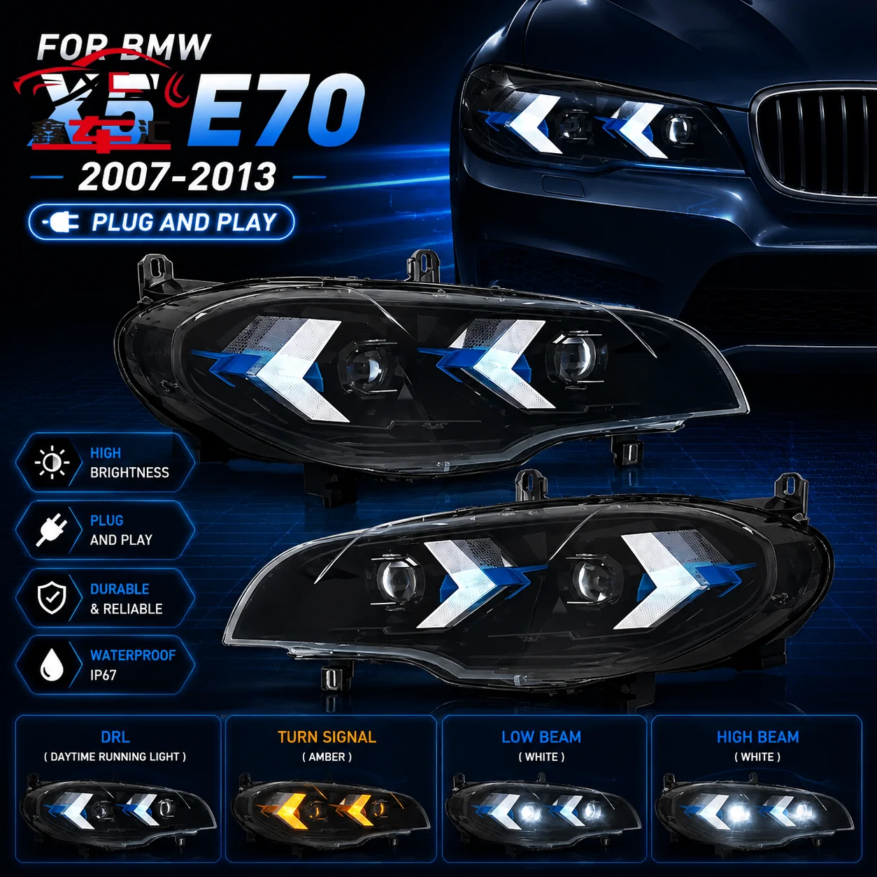 Car LED Headlight Light Parts For BMW X5 E70 2007-2013 Auto Fog DRL Brake Turn Signal Lamp Plug And Play
Car LED Headlight Light Parts For BMW X5 E70 2007-2013 Auto Fog DRL Brake Turn Signal Lamp Plug And Play