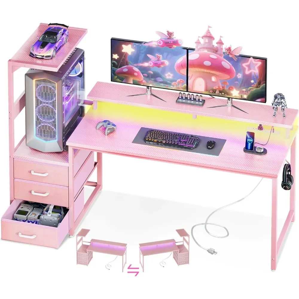 59 AODK Gaming Desk - USB Charging, LED Lighting, Reversible Design with Storage and Monitor Stand
59 AODK Gaming Desk - USB Charging, LED Lighting, Reversible Design with Storage and Monitor Stand