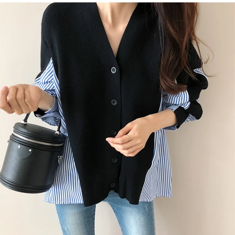 Женский свободный полосатый вязаный свитер Sensation Small ence Hong Kong Sle, искусственная двухсекционная верхняя одежда, топ
Женский свободный полосатый вязаный свитер Sensation Small ence Hong Kong Sle, искусственная двухсекционная верхняя одежда, топ