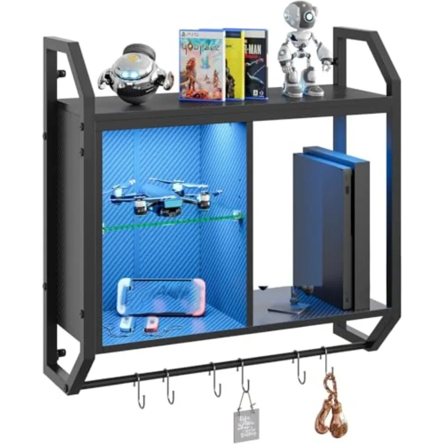 25" LED Gaming Floating Shelves for Wall Wall Mounted Shelf Pipe Adjustable Glass Shelves Hanging Display Rack with 6 S-Hooks T
25" LED Gaming Floating Shelves for Wall Wall Mounted Shelf Pipe Adjustable Glass Shelves Hanging Display Rack with 6 S-Hooks T