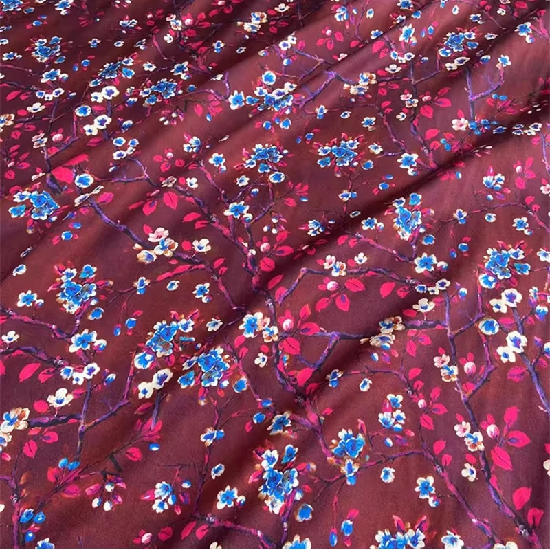 1 meter 90% Mulberry Silk 10% Spandex 19 momme Charmeuse Silk Fabric Dark Red Plum Blossom 140cm 55" wide by the yard XY062
1 meter 90% Mulberry Silk 10% Spandex 19 momme Charmeuse Silk Fabric Dark Red Plum Blossom 140cm 55" wide by the yard XY062