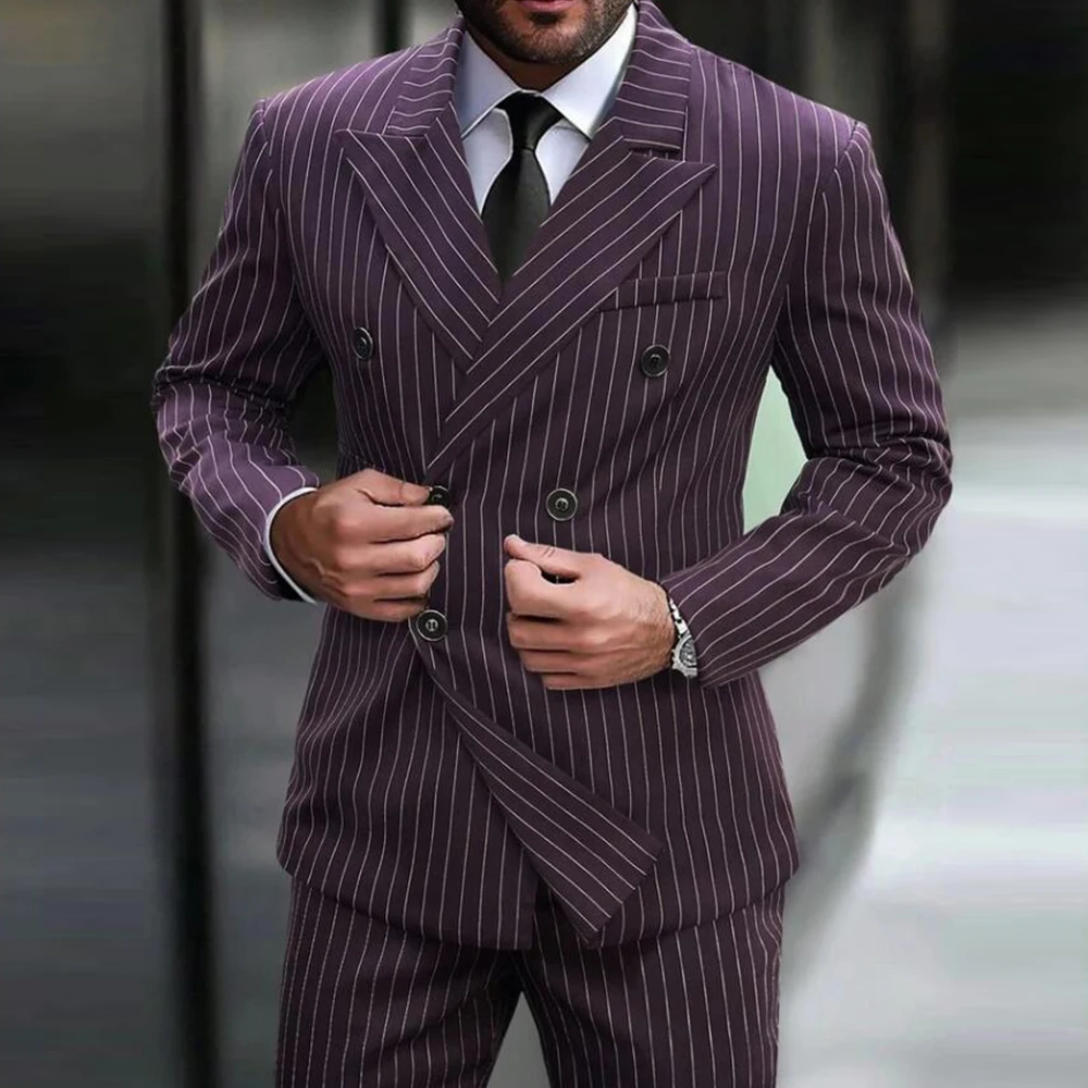 Elegant Suit Men 2 Piece Sets Vertical Stripes Jacket Pants Customized Double Breasted Prom Blazers Terno Masculinos Completo
Elegant Suit Men 2 Piece Sets Vertical Stripes Jacket Pants Customized Double Breasted Prom Blazers Terno Masculinos Completo
