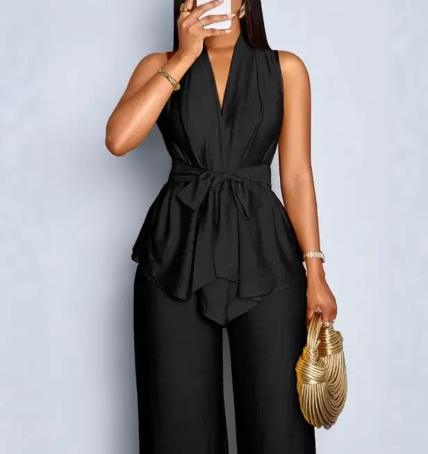 Two Piece Set Women Outfit 2026 New Spring Summer Solid Color V-Neck Sleeveless Lace Up Top & Casual Daily Wide Leg Pants Set
Two Piece Set Women Outfit 2026 New Spring Summer Solid Color V-Neck Sleeveless Lace Up Top & Casual Daily Wide Leg Pants Set