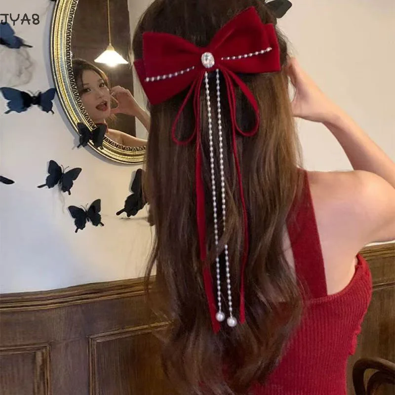 Elegant Red Velvet Bow Long Tassel Hairpins Women Wedding Headdress Hair Accessories
Elegant Red Velvet Bow Long Tassel Hairpins Women Wedding Headdress Hair Accessories