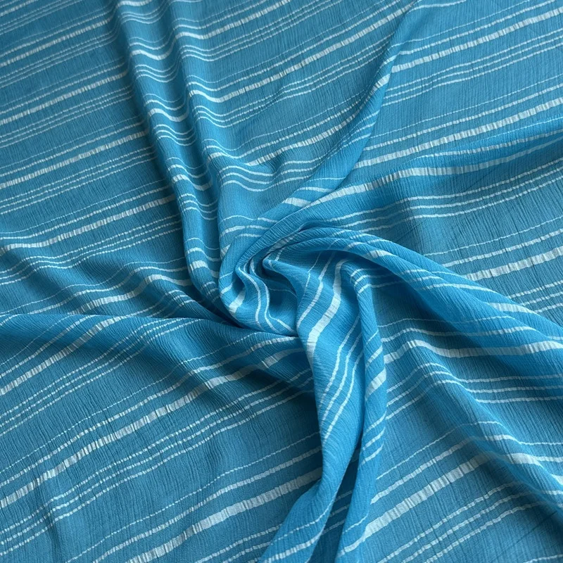 1 meter 100% Mulberry Silk 10 momme Thin Crinkle Georgette Silk Fabric Blue Stripes Printed 112cm 44" wide by the yard JN274
1 meter 100% Mulberry Silk 10 momme Thin Crinkle Georgette Silk Fabric Blue Stripes Printed 112cm 44" wide by the yard JN274