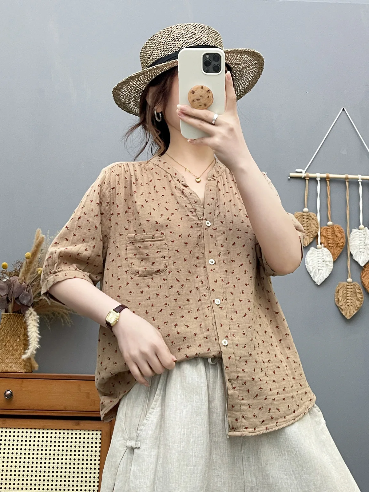 New 2026 Summer Women Cotton Yarn Half Sleeve Shirt, V Neck Printed, Mori Girl Fashion Temperament Thin Loose Blouse T64757CC
New 2026 Summer Women Cotton Yarn Half Sleeve Shirt, V Neck Printed, Mori Girl Fashion Temperament Thin Loose Blouse T64757CC