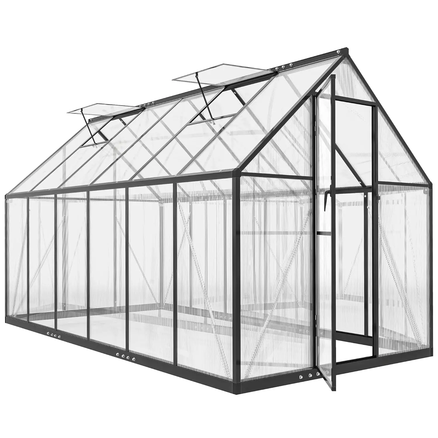 11x6 ft Polycarbonate Greenhouse with Swing Door and Two Adjustable Roof Vents, Aluminum Walk-in Greenhouse Outdoor, Customized
11x6 ft Polycarbonate Greenhouse with Swing Door and Two Adjustable Roof Vents, Aluminum Walk-in Greenhouse Outdoor, Customized