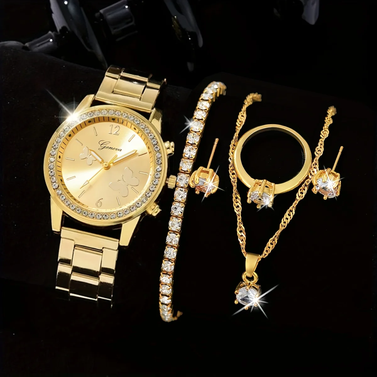 Butterfly Fashion Quartz Watch Luxury Rhinestone Analog Party Dress Wristwatch & 5pcs Jewelry Set, Gift For Mom/Her
Butterfly Fashion Quartz Watch Luxury Rhinestone Analog Party Dress Wristwatch & 5pcs Jewelry Set, Gift For Mom/Her