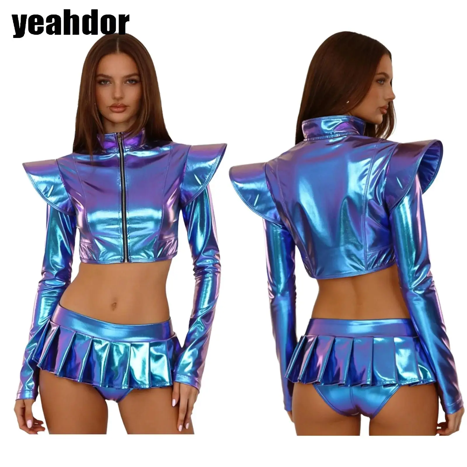 Womens Alien Outer Space Astronaut Robot Cosplay Costume Outfit Zip Cropper Top with Skirt Role Play Outfits Pole Dance Clubwear
Womens Alien Outer Space Astronaut Robot Cosplay Costume Outfit Zip Cropper Top with Skirt Role Play Outfits Pole Dance Clubwear