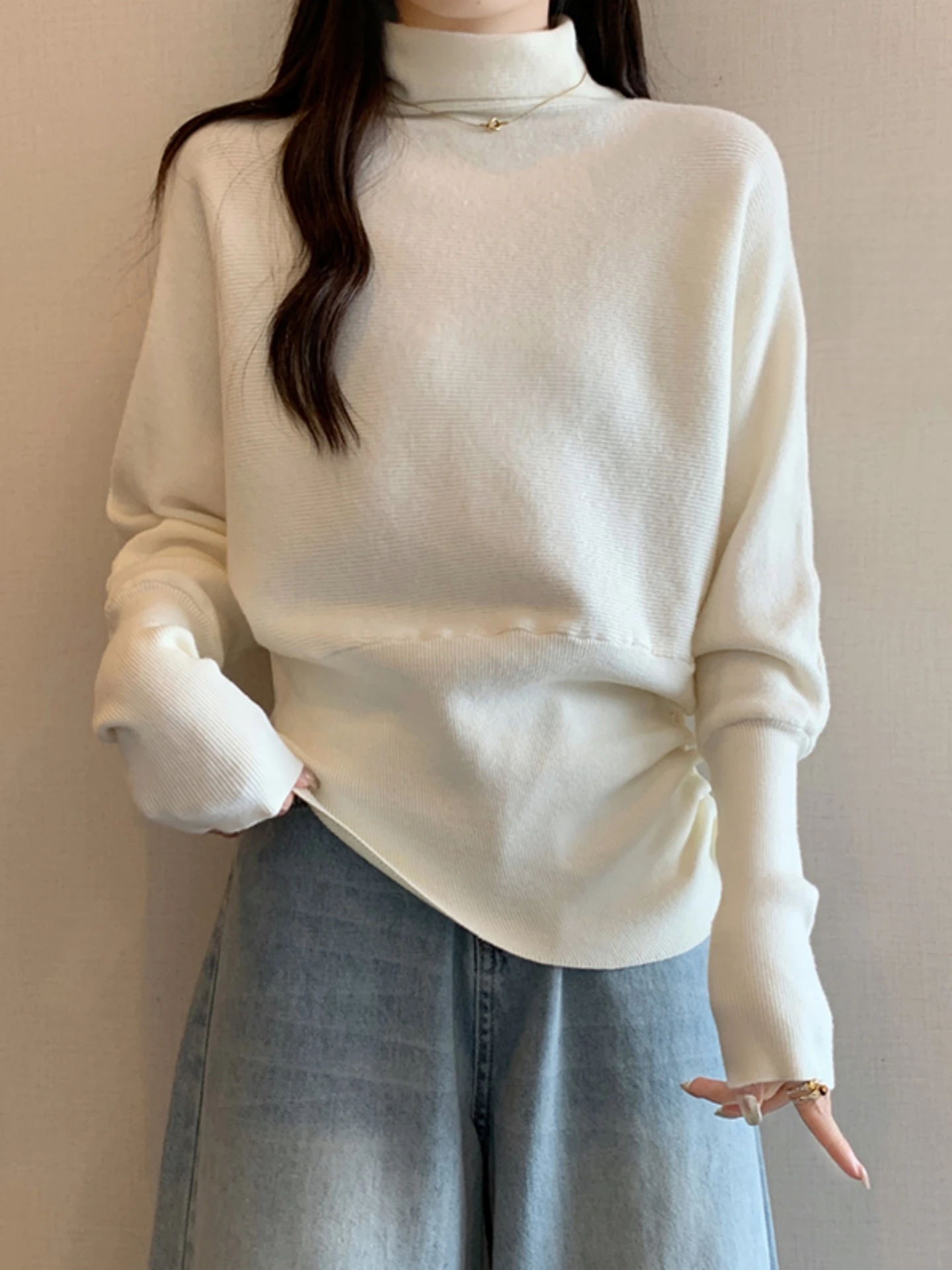 Women's Knitted Base Layer Shirt Half High Collar Sweater Spring Autumn plus Size Casual Asymmetrical Waist-Cinched Top
Women's Knitted Base Layer Shirt Half High Collar Sweater Spring Autumn plus Size Casual Asymmetrical Waist-Cinched Top