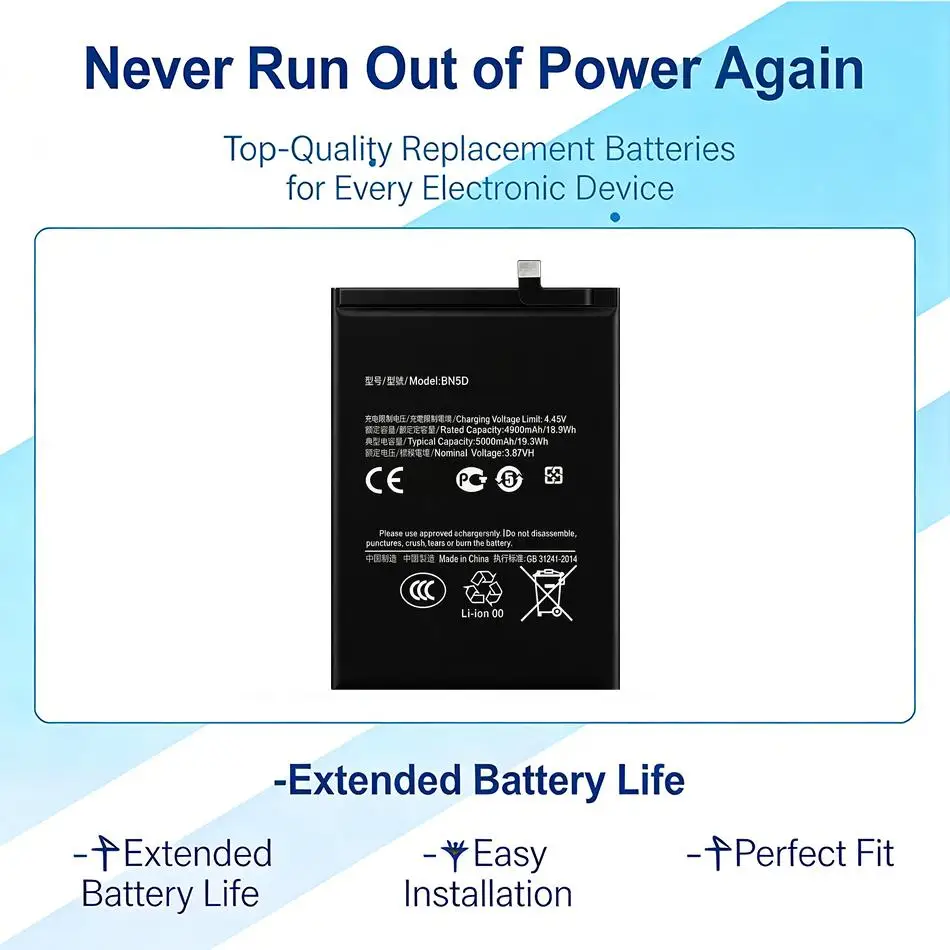 Высокоэффективный аккумулятор для мобильного телефона Xiaomi Redmi Note 11S M4 Pro 4G BN5D 5000 мАч, легкий
Высокоэффективный аккумулятор для мобильного телефона Xiaomi Redmi Note 11S M4 Pro 4G BN5D 5000 мАч, легкий