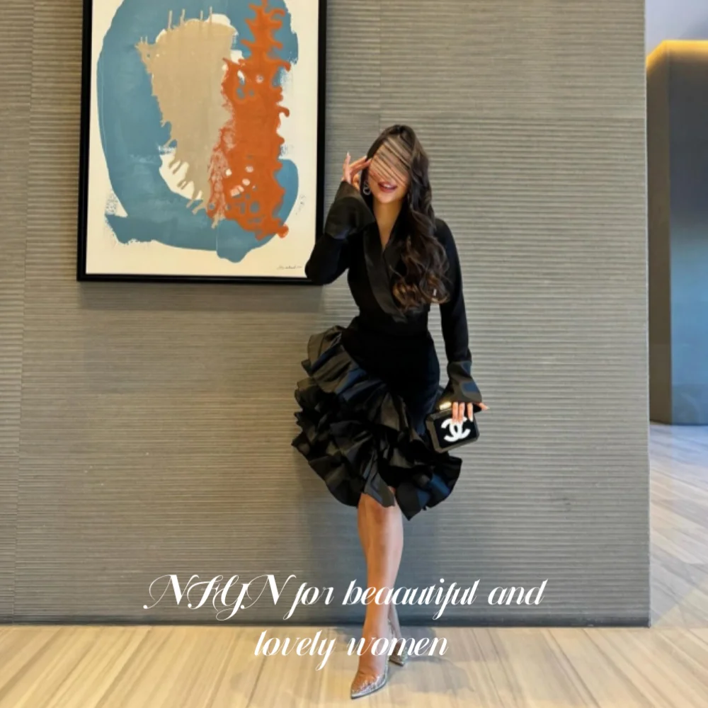 NFYN Black Elegant Formal Gown V-Neck Long Sleeves Prom Dress Satin Mermaid Evening Dresses for Woman robes de soirée Customized
NFYN Black Elegant Formal Gown V-Neck Long Sleeves Prom Dress Satin Mermaid Evening Dresses for Woman robes de soirée Customized
