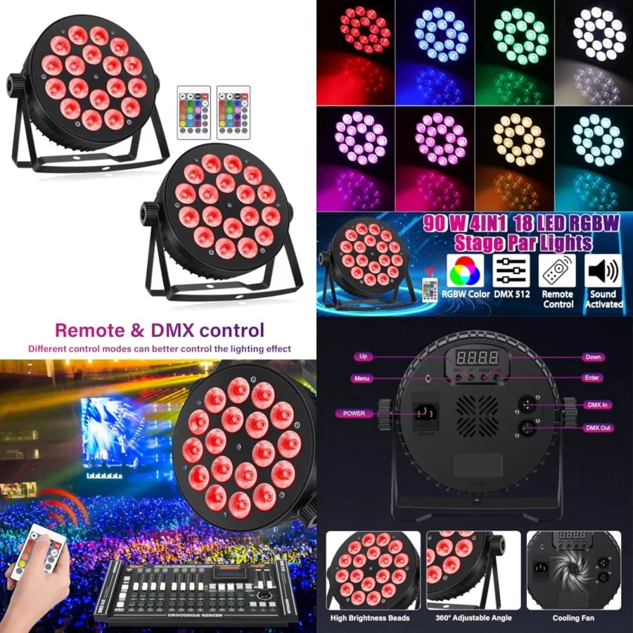 LED Par Lights DMX, 90W RGBW 4IN1 LED Stage Par Lights Stage DJ Par Can Light Sound Activated Auto Play by RemoteandDMX Control
LED Par Lights DMX, 90W RGBW 4IN1 LED Stage Par Lights Stage DJ Par Can Light Sound Activated Auto Play by RemoteandDMX Control