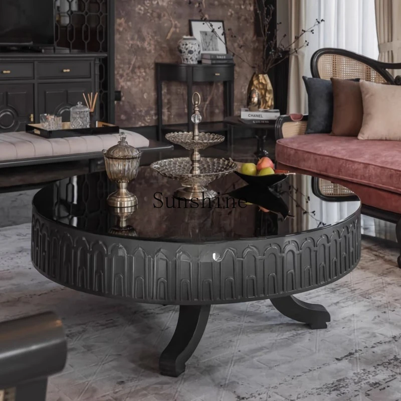 French retro solid wood coffee table living room home high-end carving round tea table negotiation table
French retro solid wood coffee table living room home high-end carving round tea table negotiation table