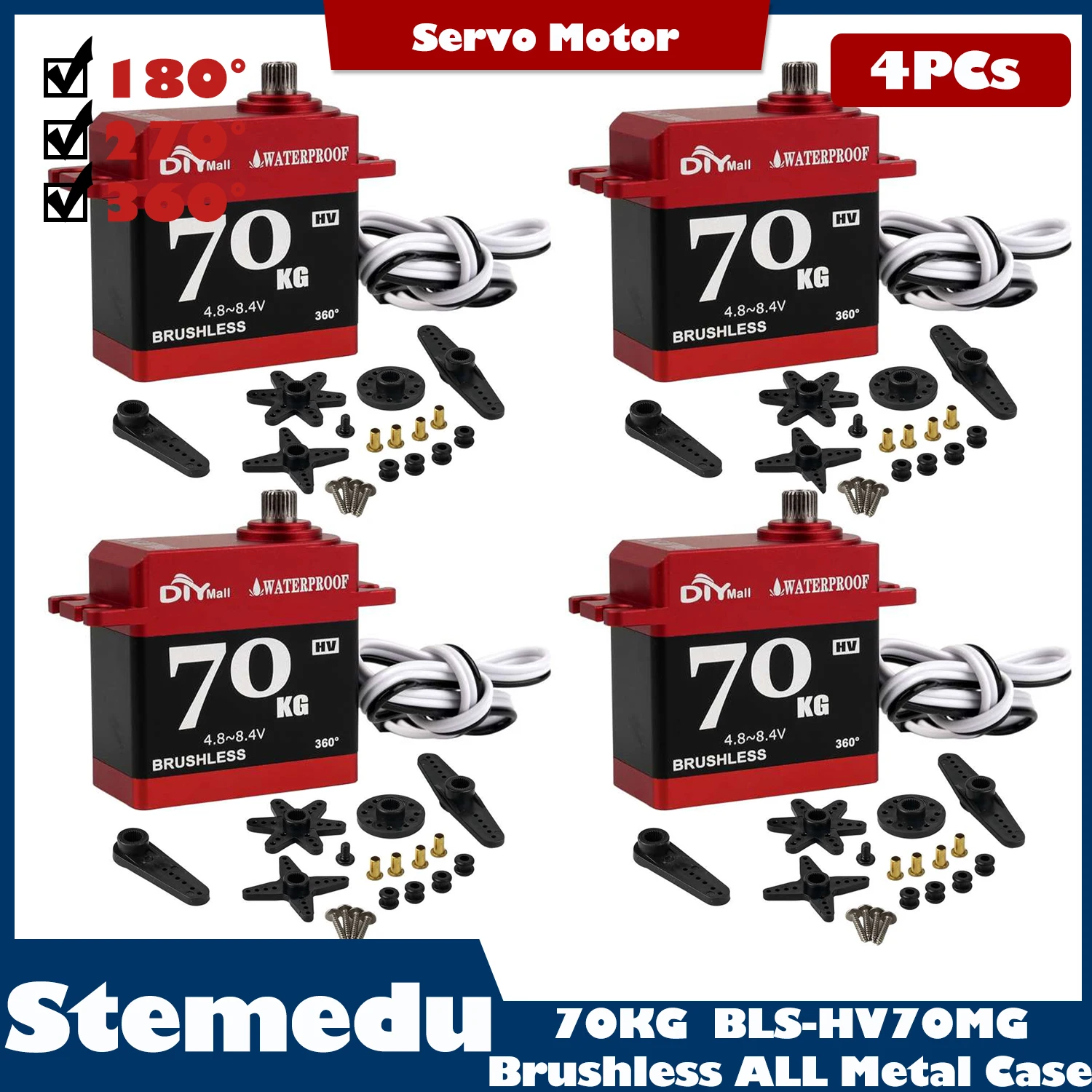 4pcs 70KG Digital Servo BLS-HV70MG Waterproof Steering Brushless Motor Servos for 1/8 1/10 RC Car Crawler Boat Airplane Robot
4pcs 70KG Digital Servo BLS-HV70MG Waterproof Steering Brushless Motor Servos for 1/8 1/10 RC Car Crawler Boat Airplane Robot