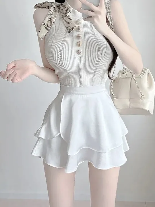 Корейский шелковый шарф Ele Little Svel, вязаный жилет, женский летний утягивающий базовый слой, топ 
Корейский шелковый шарф Ele Little Svel, вязаный жилет, женский летний утягивающий базовый слой, топ