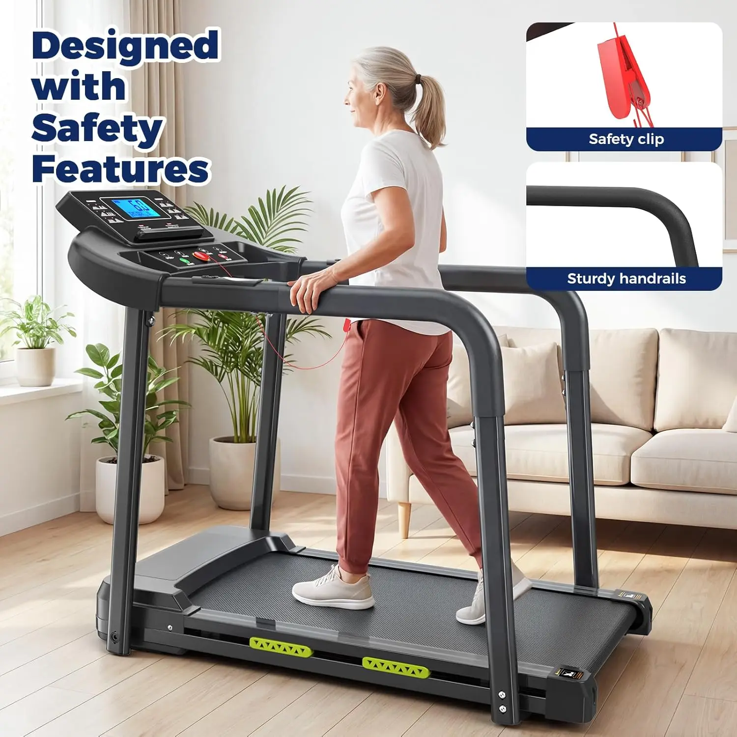 Home Senior Treadmill, Walking & Running, Long Handrails, Heart Rate Monitor, Wide Belt, 2.5HP, 300lbs, Pad Stand & Cup Holder,
Home Senior Treadmill, Walking & Running, Long Handrails, Heart Rate Monitor, Wide Belt, 2.5HP, 300lbs, Pad Stand & Cup Holder,