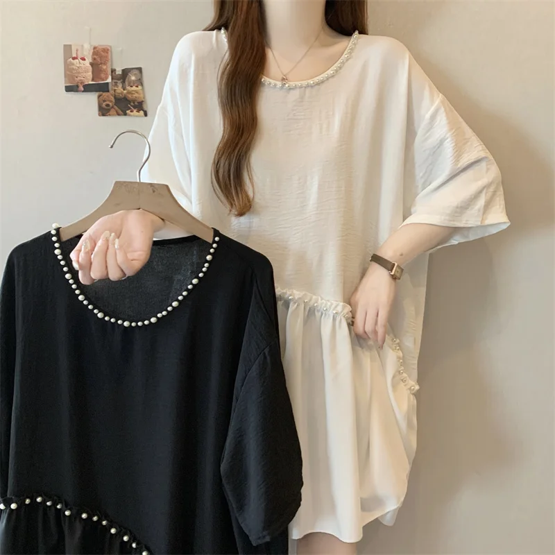 Spring Summer New Loose Pleated T-Shirt Base Shirt Large Size Doll Shirt Long Top Women Lazy Style Big Size Women's Shirt
Spring Summer New Loose Pleated T-Shirt Base Shirt Large Size Doll Shirt Long Top Women Lazy Style Big Size Women's Shirt