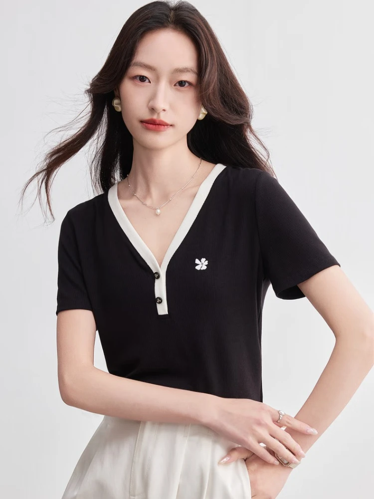 SENTUBILA T-Shirts for Woman 2025 Summer Short Sleeve Embroidered Shirt Slim Knit Solid Stretch Top 152TD1875
SENTUBILA T-Shirts for Woman 2025 Summer Short Sleeve Embroidered Shirt Slim Knit Solid Stretch Top 152TD1875
