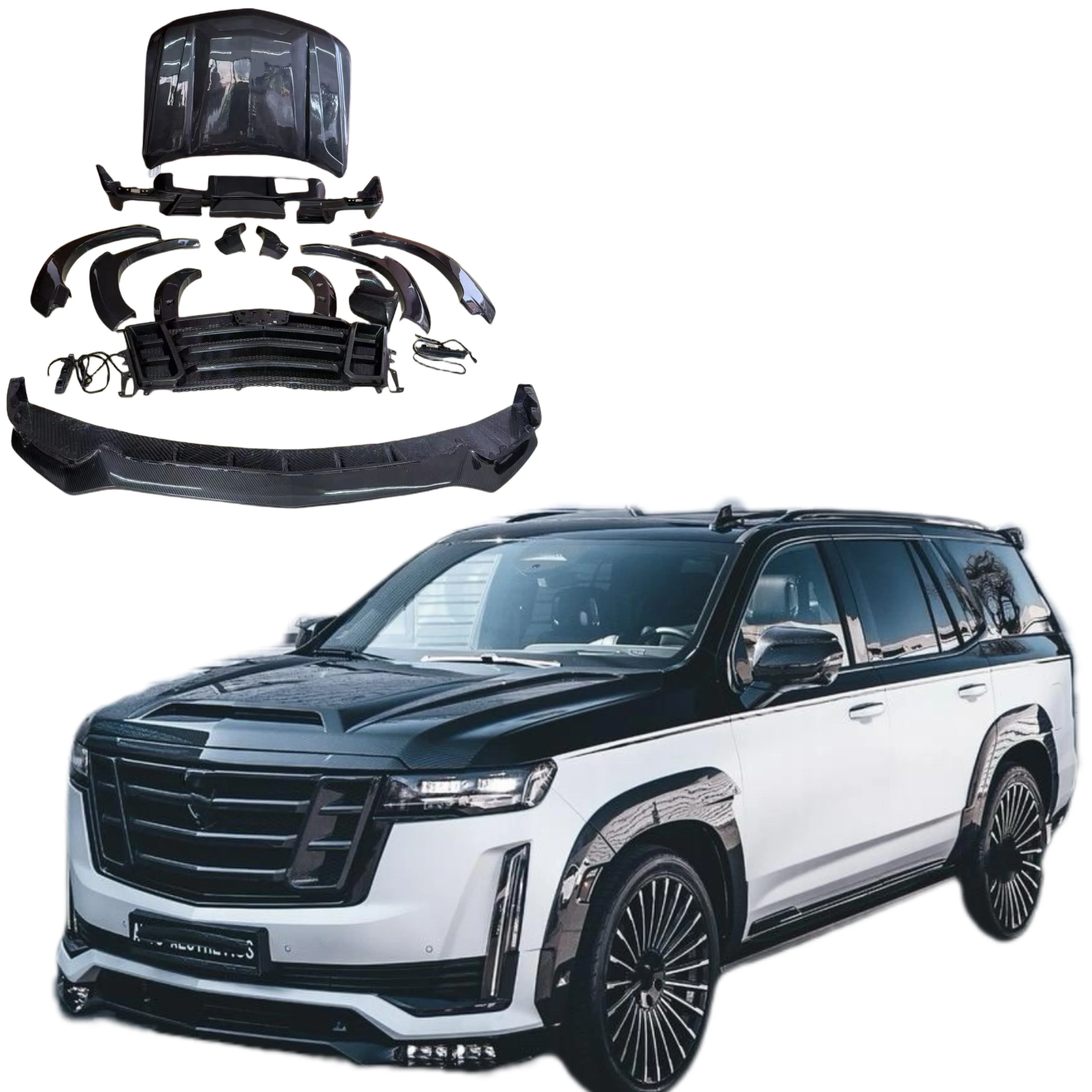For Escalade Upgrade LD Style Carbon Fiber Wide Body Kit with New Front Lip Rear Diffuser Spoiler Hood Grill
For Escalade Upgrade LD Style Carbon Fiber Wide Body Kit with New Front Lip Rear Diffuser Spoiler Hood Grill