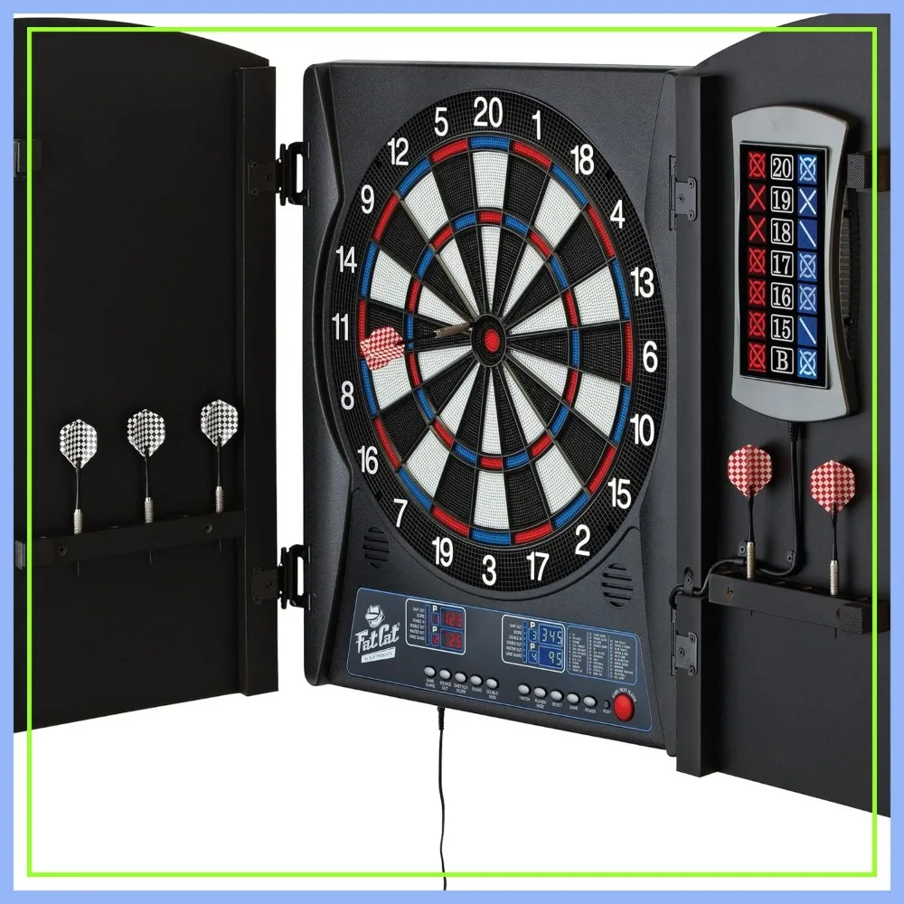 Electronic Dartboard with Cabinet, 13.5 in Target, 28 Games, 6 Soft Tip Darts, Black
Electronic Dartboard with Cabinet, 13.5 in Target, 28 Games, 6 Soft Tip Darts, Black