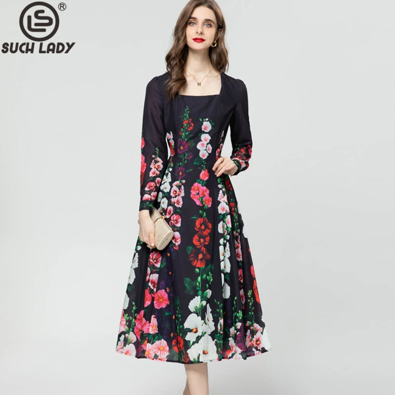 Women's Runway Dresses Square Neckline Floral Printed High Street Elegant Designer Vestidos
Women's Runway Dresses Square Neckline Floral Printed High Street Elegant Designer Vestidos
