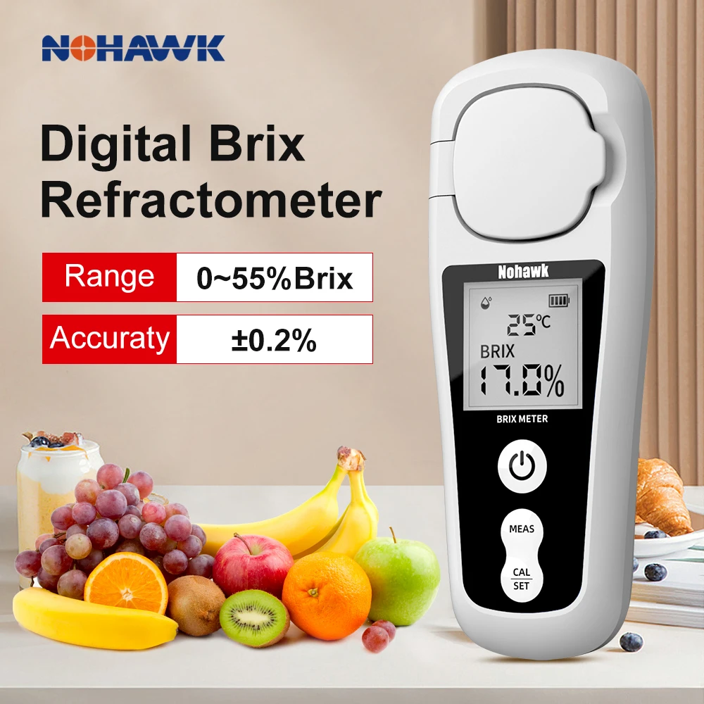 Nohawk Digital Pocket Refractometer 0-55% Range, ±0.2% Brix Accuracy Refractive Index, Portable Measurement Tool of Juice Drinks
Nohawk Digital Pocket Refractometer 0-55% Range, ±0.2% Brix Accuracy Refractive Index, Portable Measurement Tool of Juice Drinks