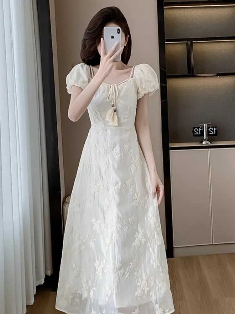 French Holiday Floral Lace Midi Dress Short Sleeve Square Neck Lace Up Slim Fit High Waist Clothing Elegant Birthday Party Robe
French Holiday Floral Lace Midi Dress Short Sleeve Square Neck Lace Up Slim Fit High Waist Clothing Elegant Birthday Party Robe