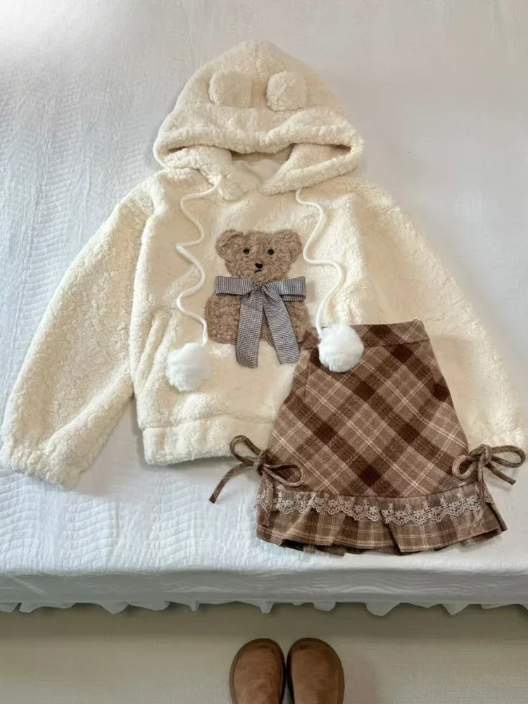 Autumn Winter Vintage Cute Loose 2-piece Set Women Design Chic Long Sleeve Little Bear Hoodie + Retro Plaid Skirt Suit Female
Autumn Winter Vintage Cute Loose 2-piece Set Women Design Chic Long Sleeve Little Bear Hoodie + Retro Plaid Skirt Suit Female