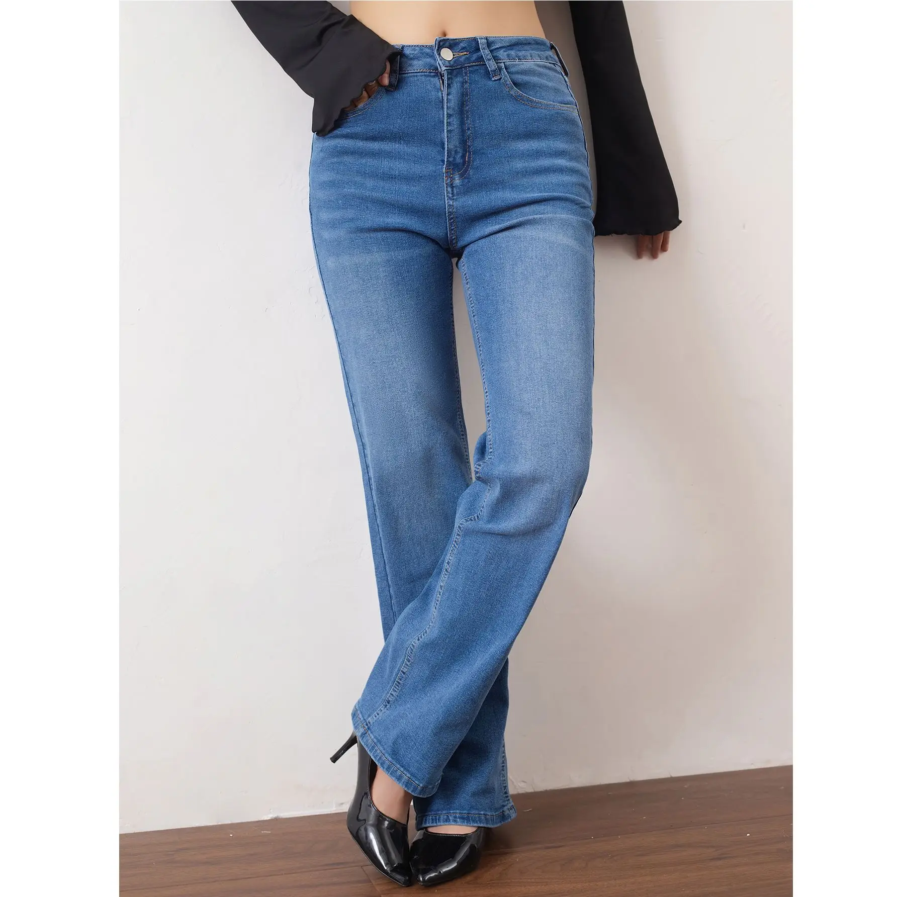 Spring and Autumn women's denim long American casual fashion versatile blue elastic loose slimming straight leg pants
Spring and Autumn women's denim long American casual fashion versatile blue elastic loose slimming straight leg pants