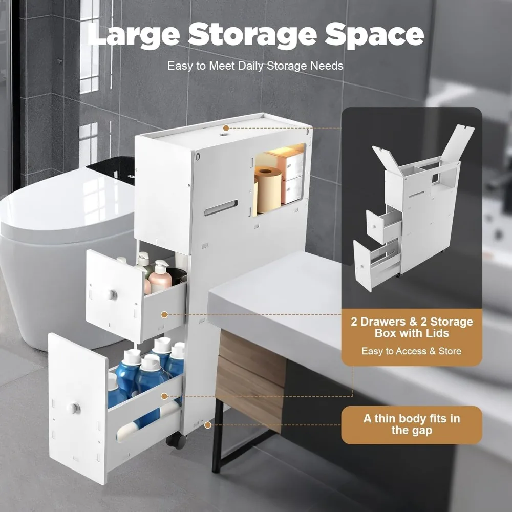 Narrow Floor Storage Cabinet Toilet Paper Holder Stand with Drawers and Wheels Floor Standing Bathroom Storage Cabinet
Narrow Floor Storage Cabinet Toilet Paper Holder Stand with Drawers and Wheels Floor Standing Bathroom Storage Cabinet