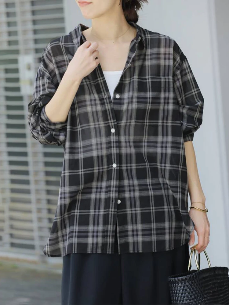 Classic Contrast Color Plaid Long Sleeve Loose Women's Shirt Casual Summer Vacation Cotton Sun Protection College Style
Classic Contrast Color Plaid Long Sleeve Loose Women's Shirt Casual Summer Vacation Cotton Sun Protection College Style