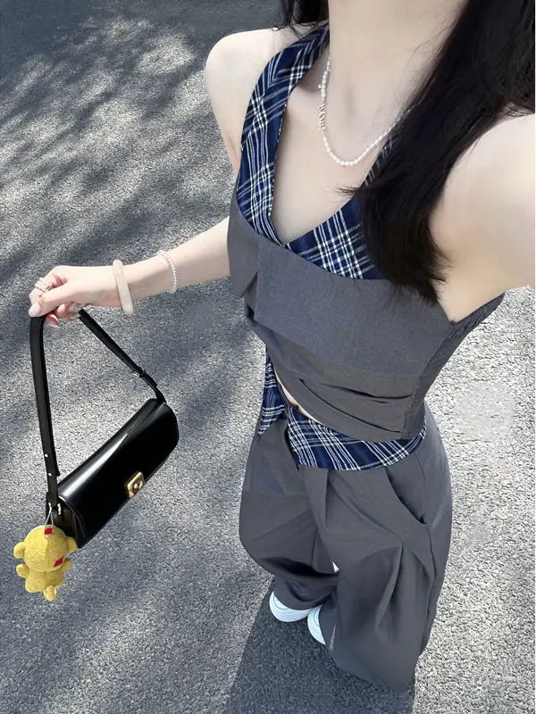 Korean Style Chic Wide Leg Pants Set Neck Hanging Strap Two Piece Set Summer New Arrival Comfortable Cotton V Neck Short Sleeve
Korean Style Chic Wide Leg Pants Set Neck Hanging Strap Two Piece Set Summer New Arrival Comfortable Cotton V Neck Short Sleeve