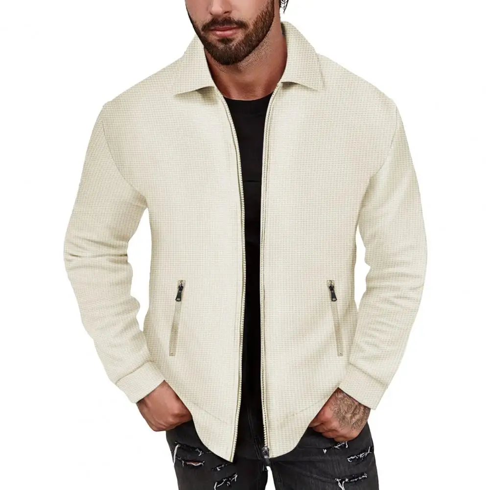 Men Jacket Zipper Pockets Zip Up Long Sleeve Turn-down Collar Slim Waffle Mid Length Coat
Men Jacket Zipper Pockets Zip Up Long Sleeve Turn-down Collar Slim Waffle Mid Length Coat