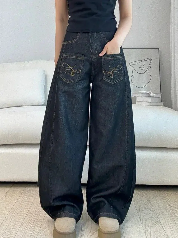 High Waist Wide Leg Black Embroidered Denim Jeans Women's Loose Fit Straight Casual Versatile Jeans High Waist Denim Pants
High Waist Wide Leg Black Embroidered Denim Jeans Women's Loose Fit Straight Casual Versatile Jeans High Waist Denim Pants