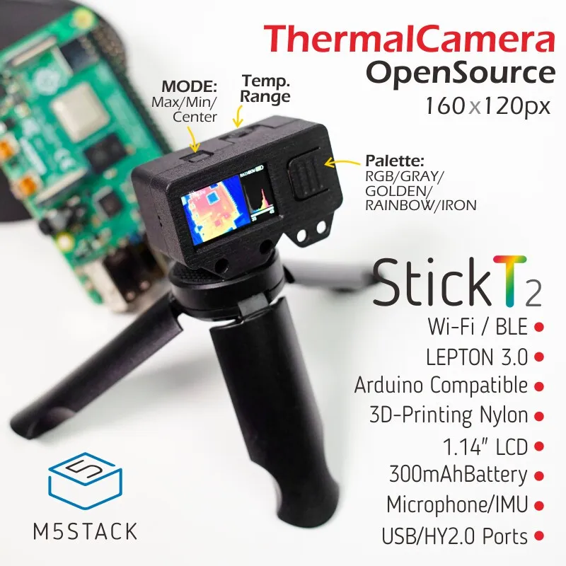 Официальный инфракрасный тепловизор M5Stack StickT2 FLIR Lepton3.0 для бесконтактного измерения температуры
Официальный инфракрасный тепловизор M5Stack StickT2 FLIR Lepton3.0 для бесконтактного измерения температуры