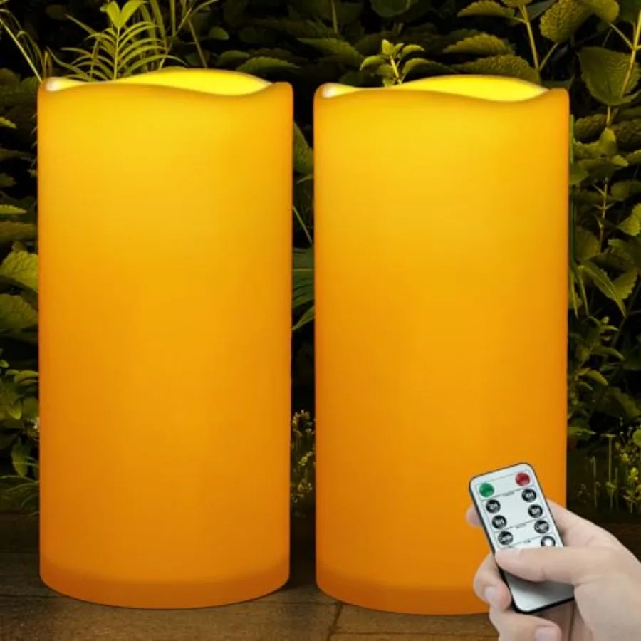 Outdoor Flameless Candles Waterproof: 6" x 12" Extra Large LED Battery Operated Flickering Pillar Candles with Timer Remote Con
Outdoor Flameless Candles Waterproof: 6" x 12" Extra Large LED Battery Operated Flickering Pillar Candles with Timer Remote Con