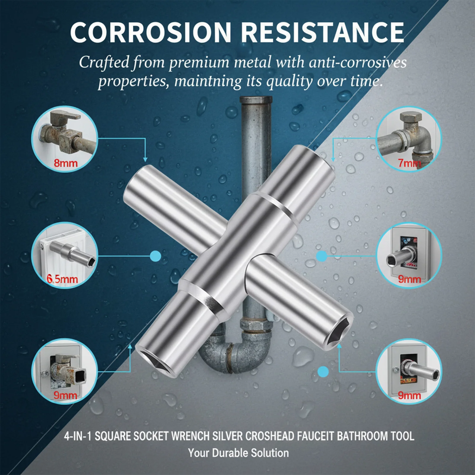 4-in-1 Square Socket Wrench Silver-Cross Faucet Repair Tool Bathroom Plumbing Kit Manual Installation For Home Maintenance
4-in-1 Square Socket Wrench Silver-Cross Faucet Repair Tool Bathroom Plumbing Kit Manual Installation For Home Maintenance